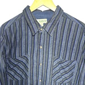 Haband Men's XLT Blue Striped Flannel Button Up‎ Shirt Long Sleeve
